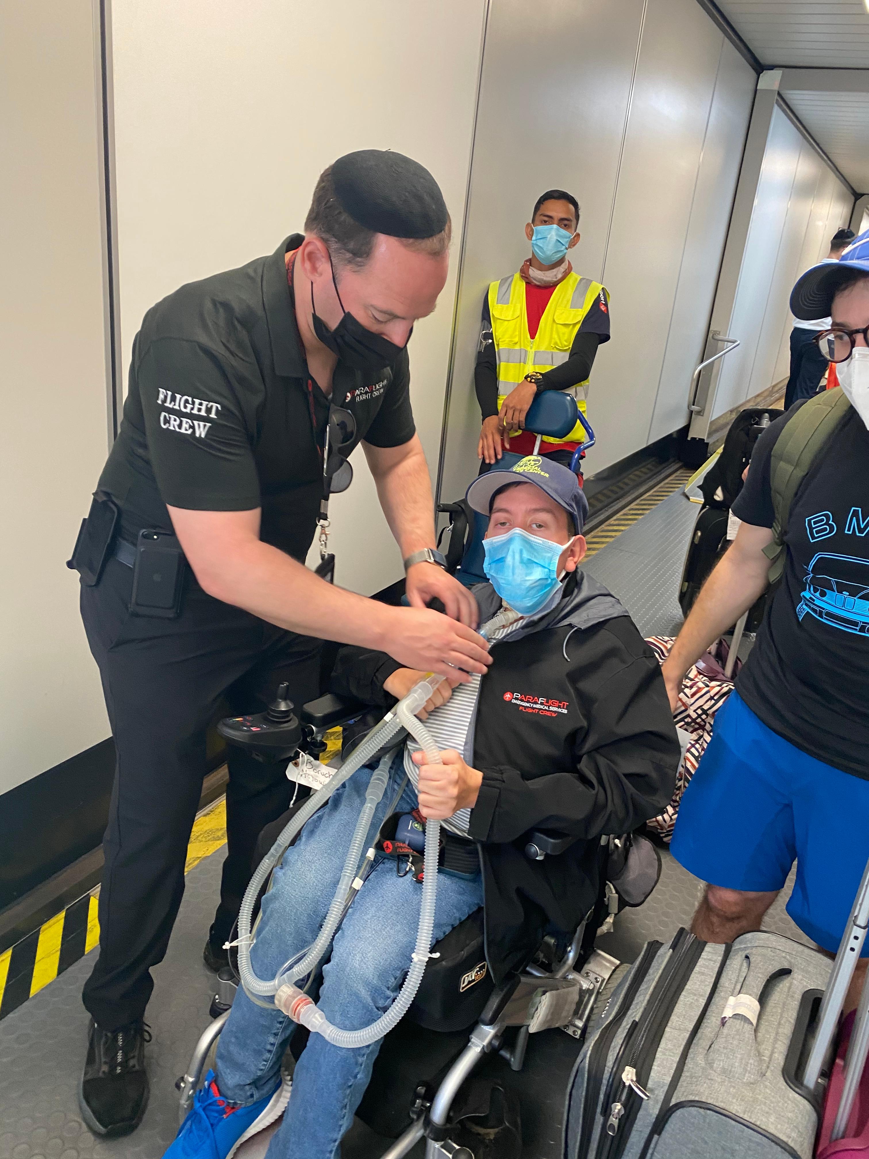 Man with disabilities on a jet bridge