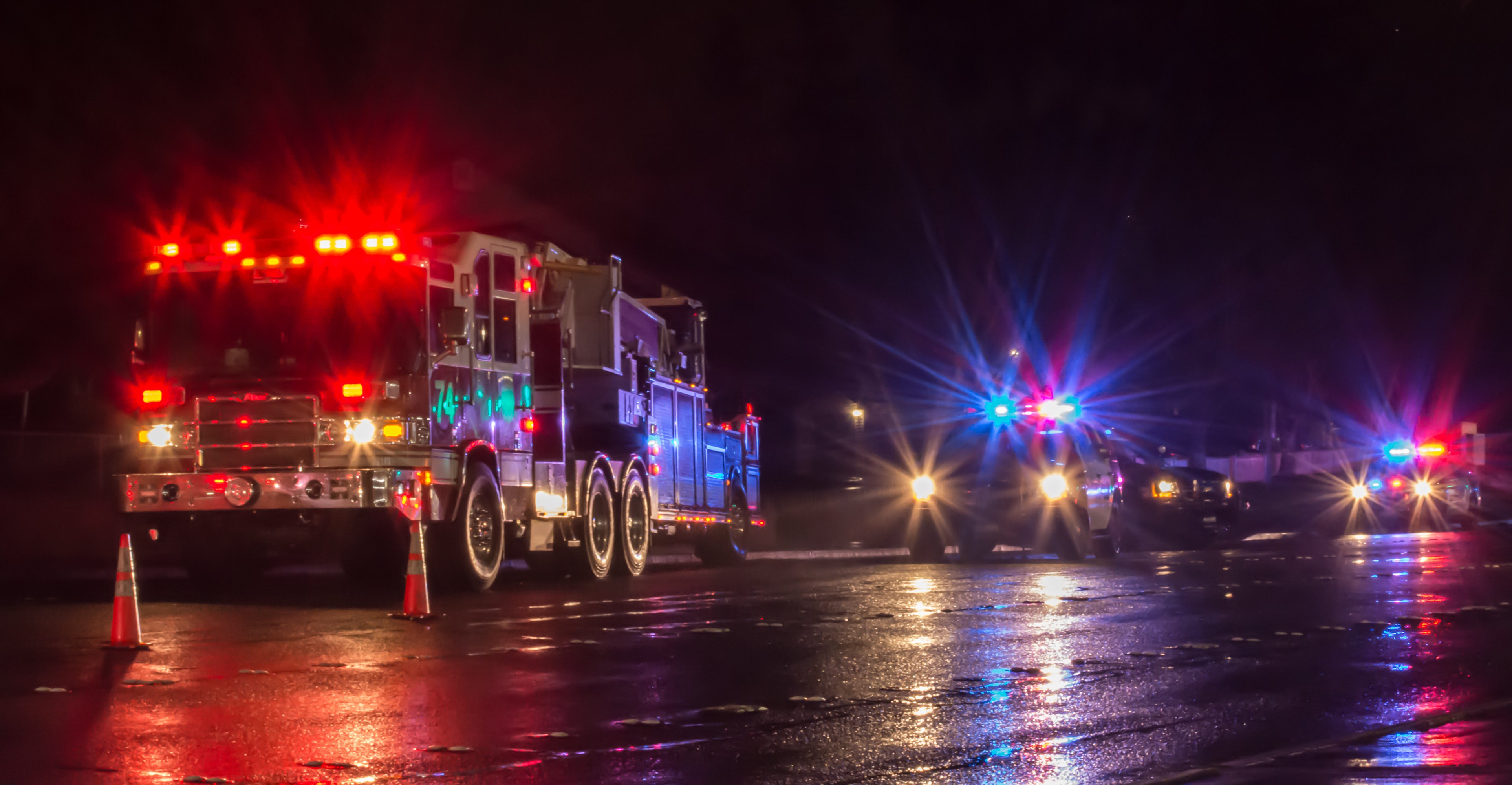 Fire trucks in the night